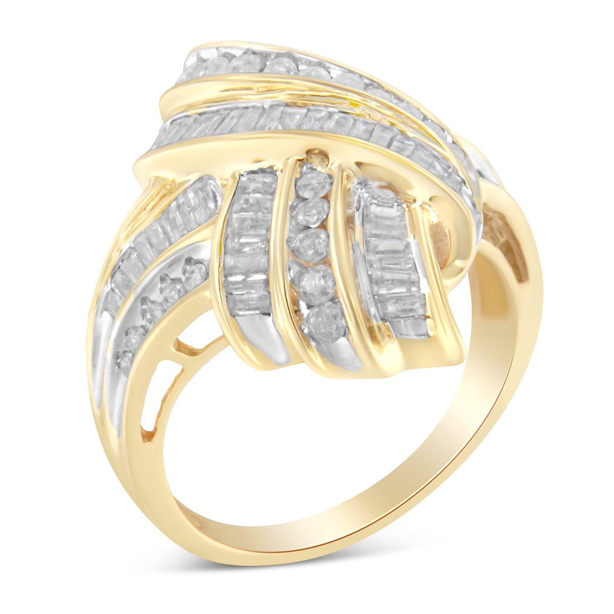 Anillo de cóctel de diamantes de oro amarillo de 10 quilates (1,2 quilates en total, color I-J, claridad I2-I3) - Talla 8