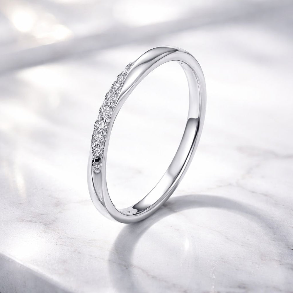 925 Sterling Silver Pavé Set CZ Platinum Plated Ring Size 6 for Women
