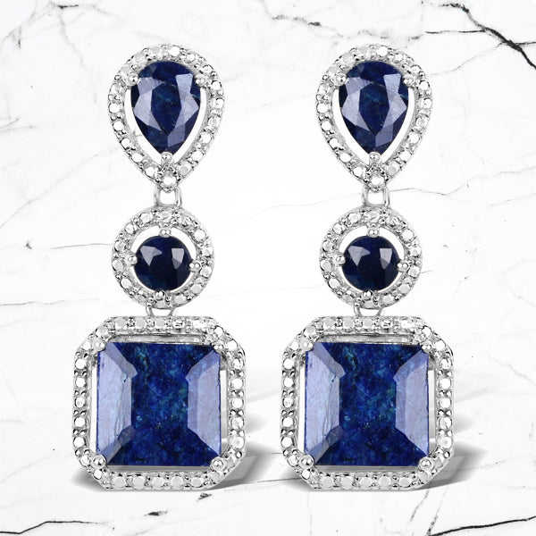 Aretes de plata esterlina .925 con zafiro teñido de 11.62 quilates