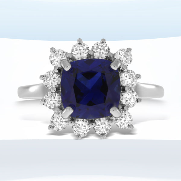 Anillo de zafiro y moissanita de plata esterlina