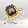 3.48 Carat Genuine Smoky Quartz, Yellow Diamond and White Diamond .925 Sterling Silver Ring