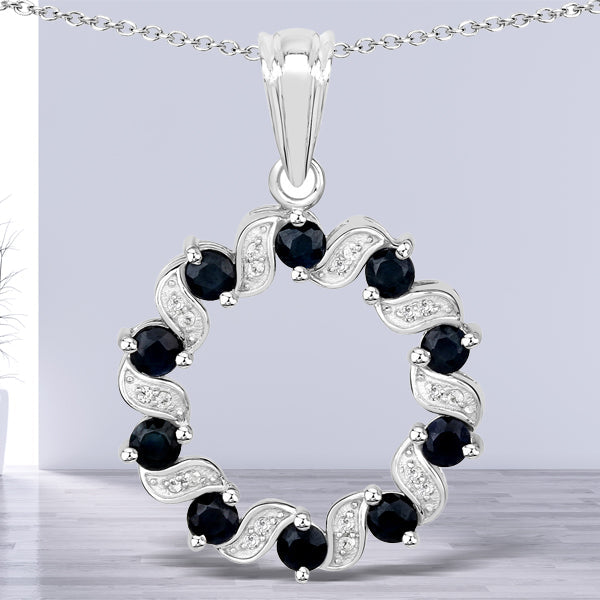 Colgante de plata de ley .925 con zafiro azul genuino de 1.30 quilates y topacio blanco