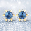 1.87 Carat Genuine Blue Sapphire and White Diamond 14K Yellow Gold Earrings