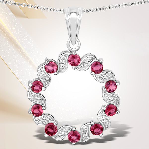Colgante de plata de ley .925 con turmalina rosa auténtica de 1,30 quilates y topacio blanco