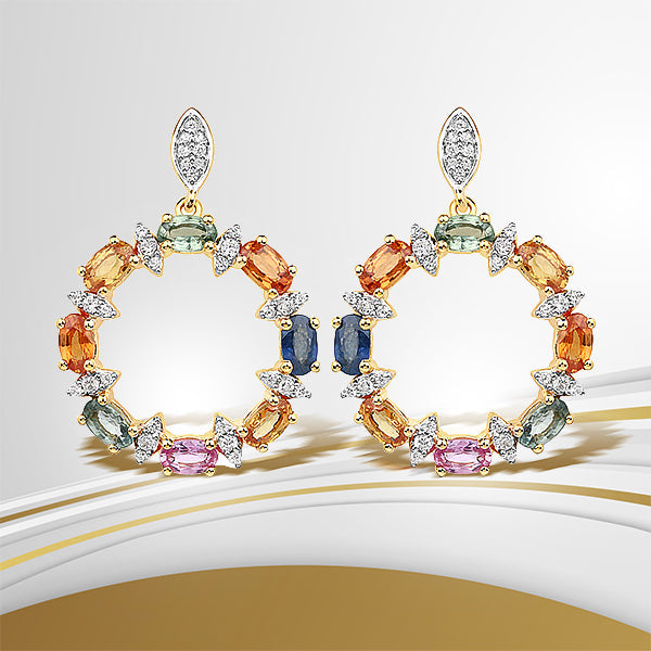 4.12 Quilates Genuinos Zafiros Múltiples Pendientes de Plata Esterlina .925