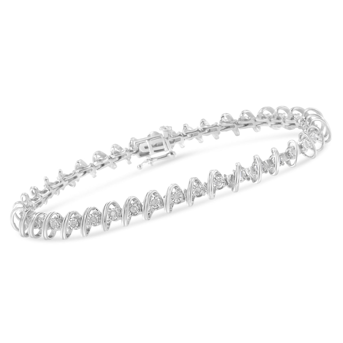 Pulsera de tenis de plata de ley .925 con diamantes de 1/2 quilate engarzados en milagro, 17.78 cm (color I-J, claridad I3)
