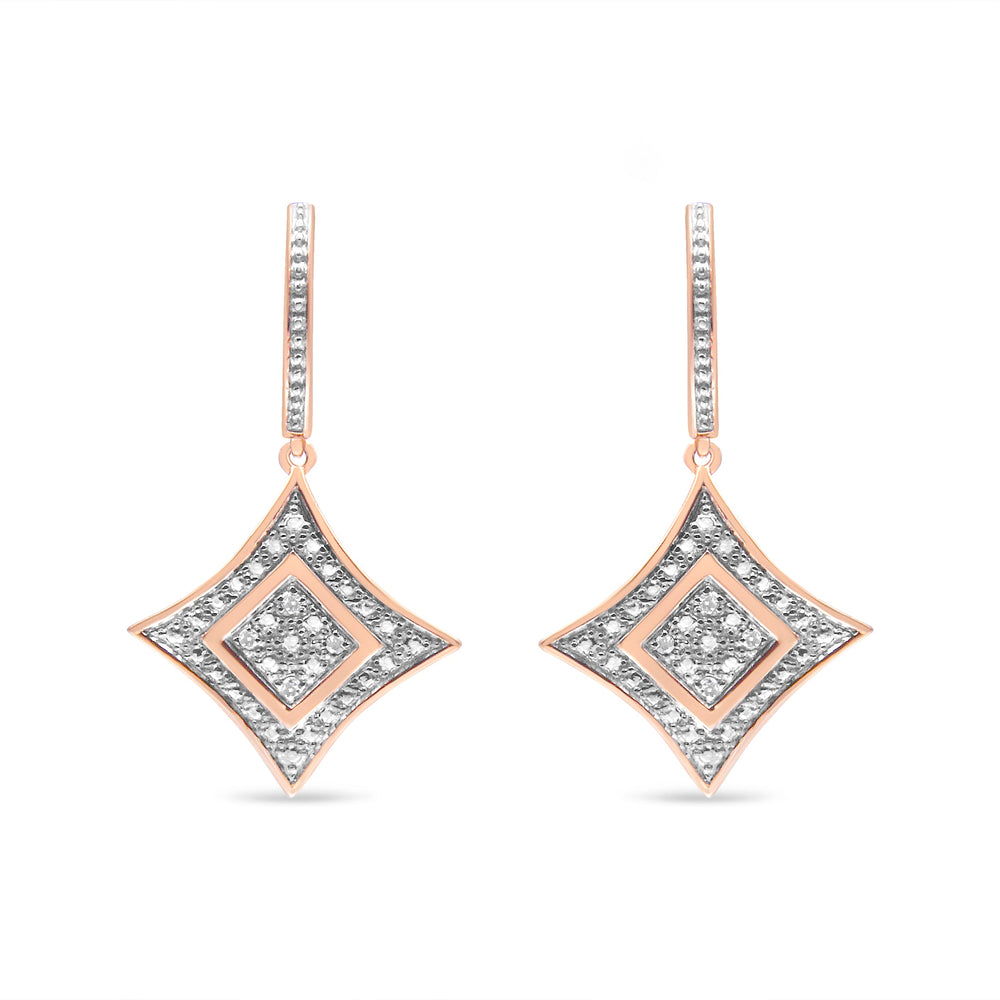 14K Rose Gold Plated .925 Sterling Silver Round-Cut Diamond Accent Dangle Rhombus Earrings (H-I Color, I2-I3 Clarity)
