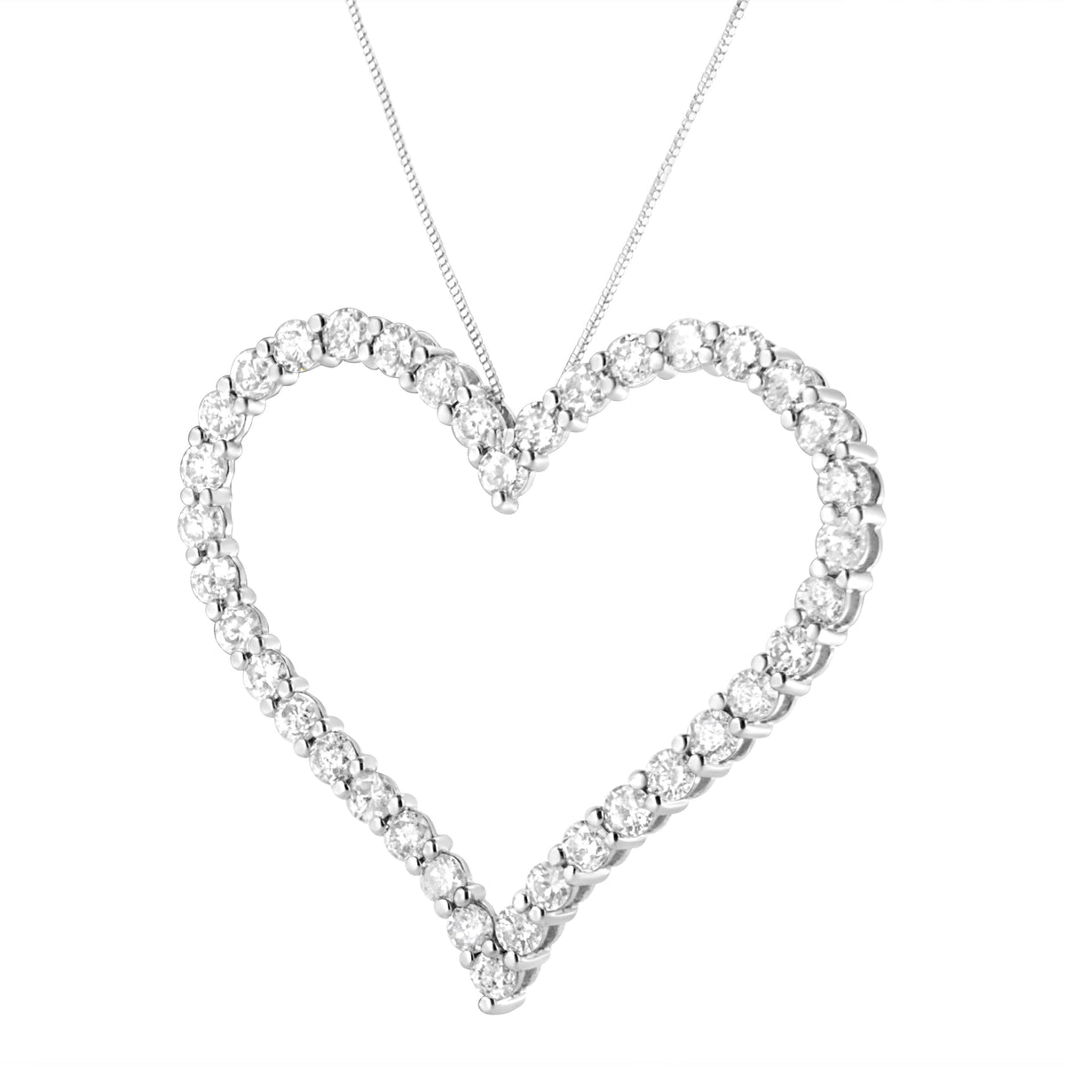 Colgante de corazón abierto de plata de ley .925 con diamantes de talla redonda de 3.0 cttw (color I-J, claridad I2-I3) - 18"