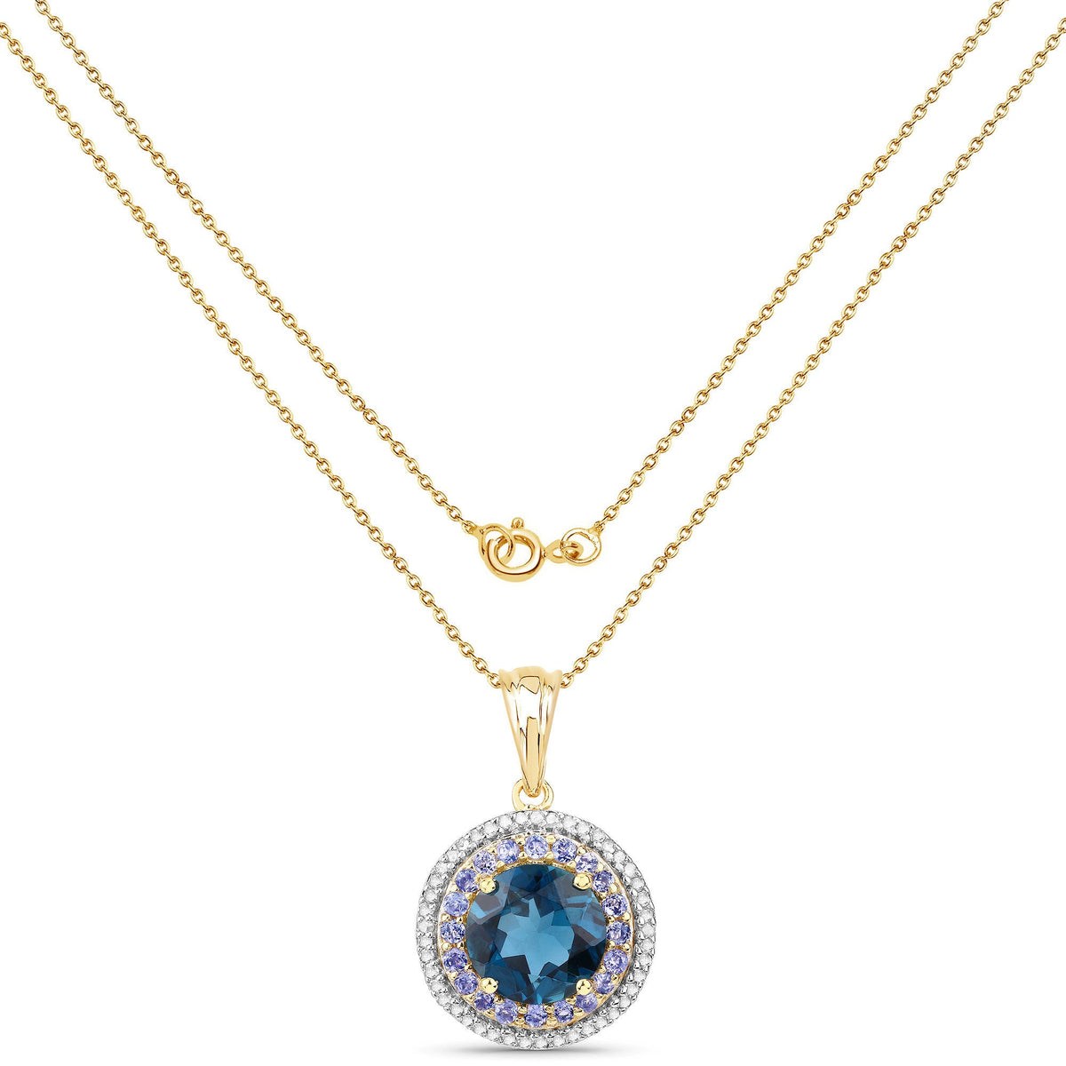 Colgante de plata de ley .925 con topacio azul de Londres, tanzanita y topacio blanco genuinos de 5.10 quilates