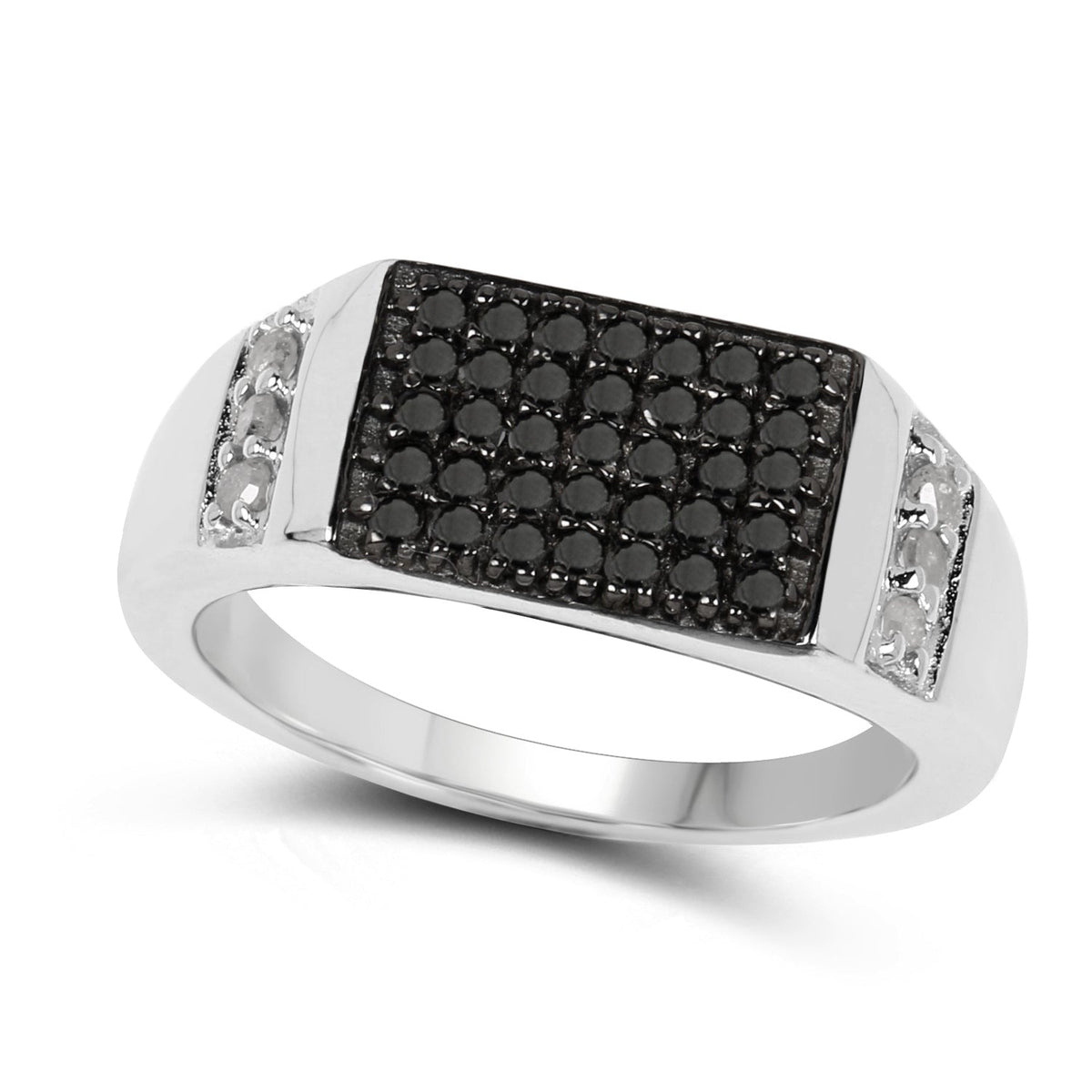 Anillo de plata de ley .925 con diamante negro genuino y diamante blanco de 0,55 quilates
