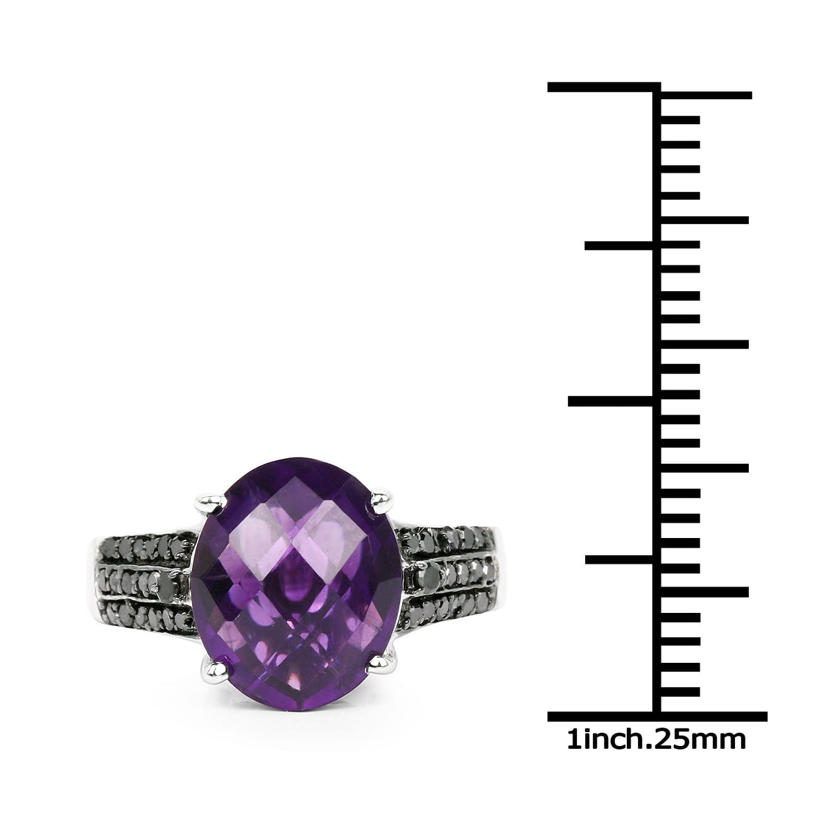 Anillo de plata de ley .925 con amatista genuina de 3,96 quilates y diamante negro