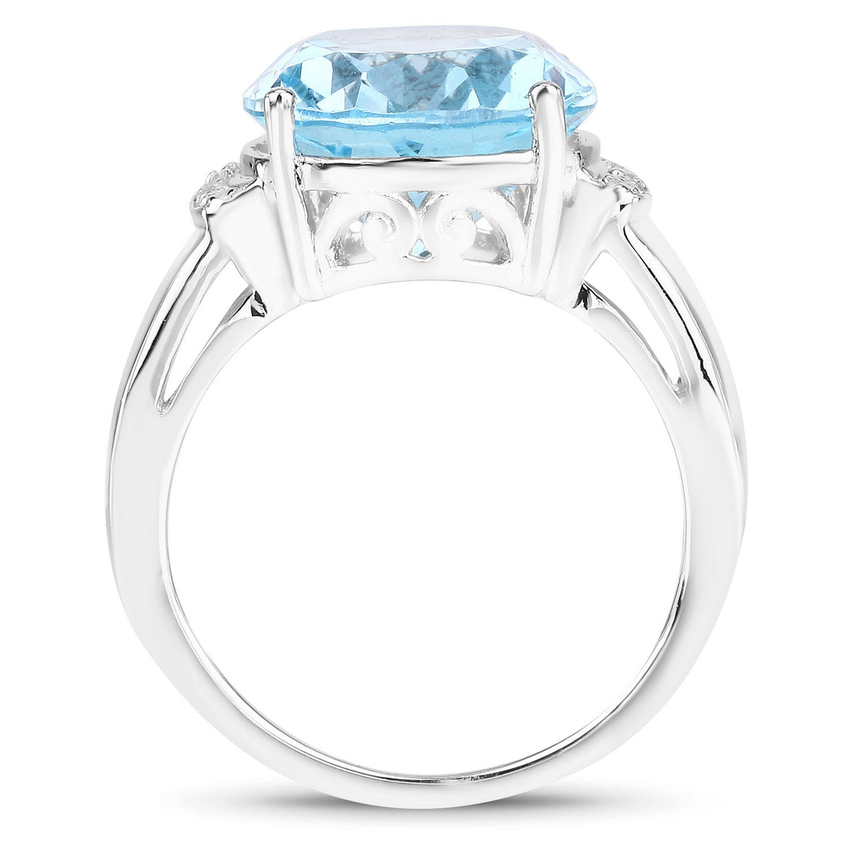 Anillo de plata de ley .925 con topacio azul genuino de 8.36 quilates y circonia blanca
