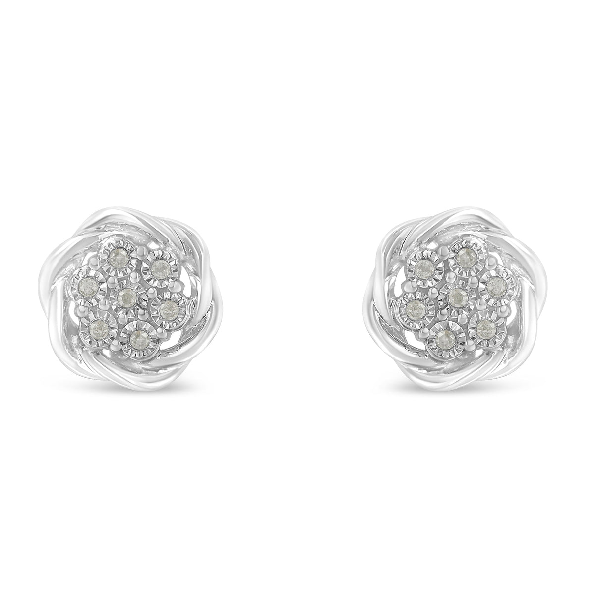 Pendientes de racimo en espiral de plata de ley con diamantes (1/6 quilates totales, color I-J, claridad I2-I3)