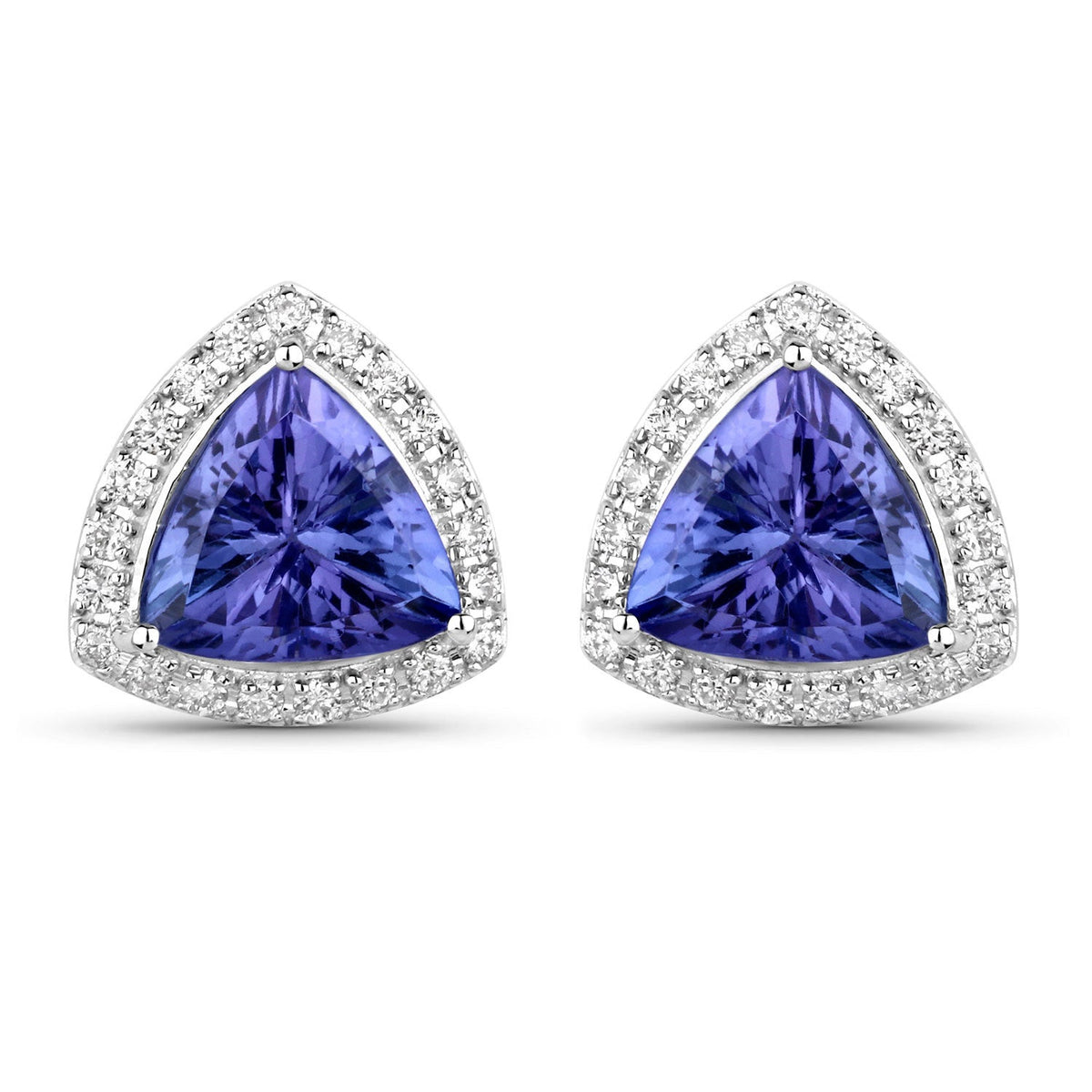 Pendientes de 3.82 quilates de tanzanita genuina y diamante blanco en oro blanco de 14K