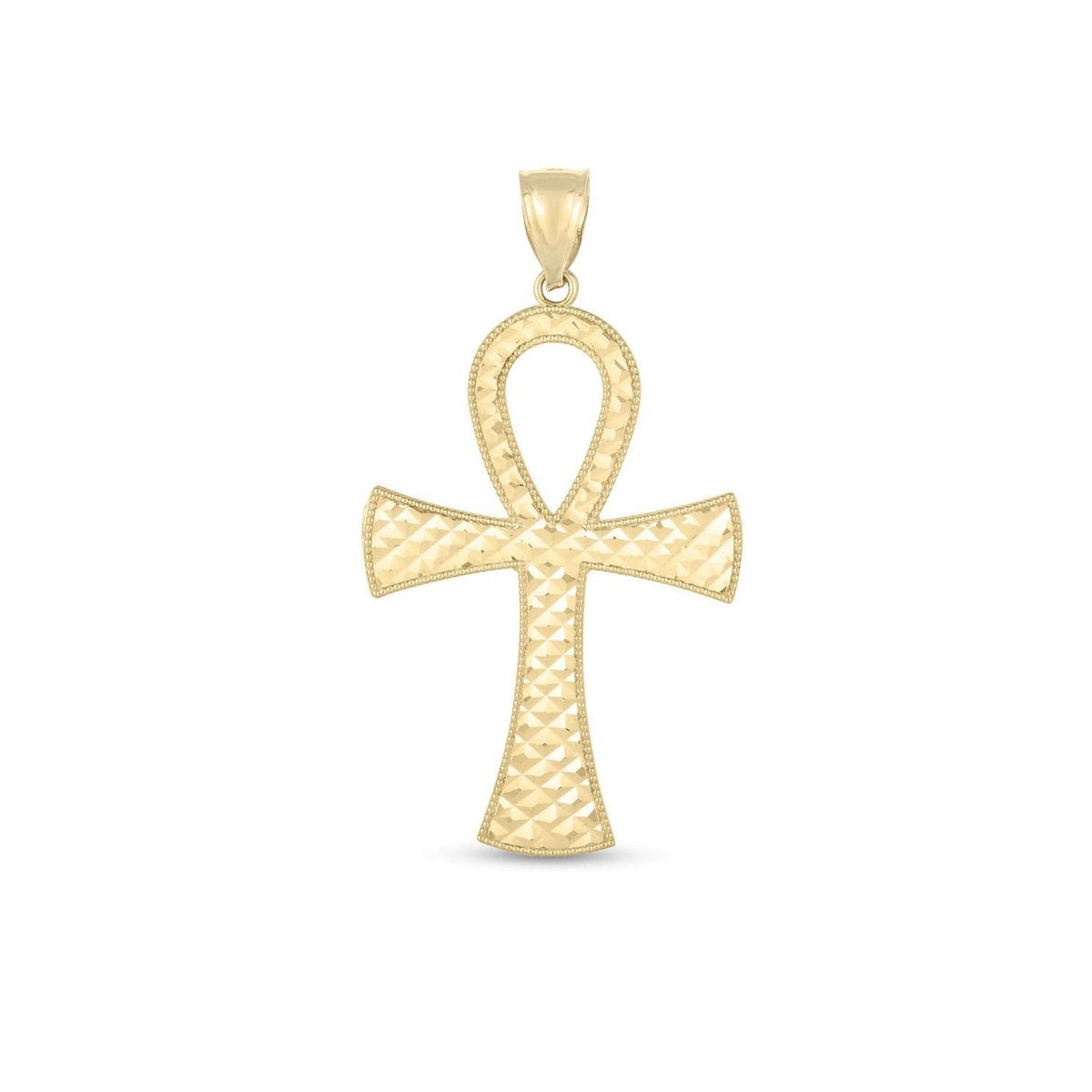 Colgante ankh de oro amarillo de 14k, con textura, alto pulido