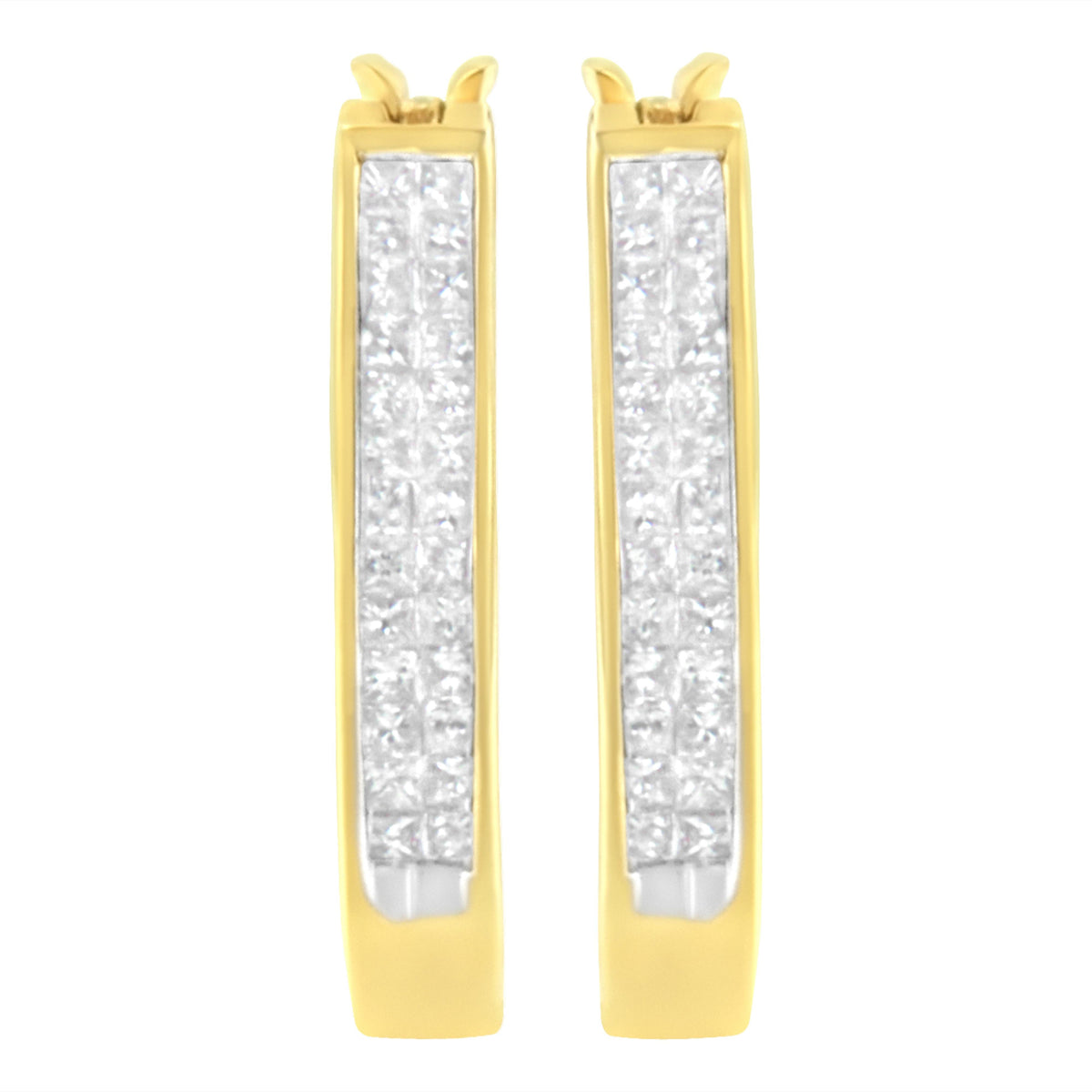 Pendientes de aro de oro amarillo de 10K con diamantes de talla princesa de 1/2 Cttw, engaste invisible (color H-I, claridad SI2-I1)