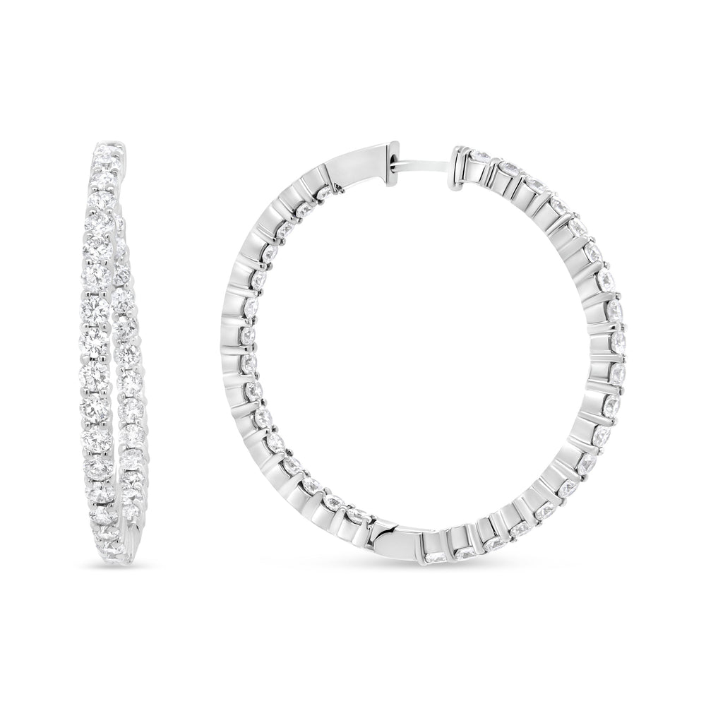 18K White Gold 3 5/8 Cttw Round Diamond Curved Inside-Outside Hoop Earrings (F-G Color, VS1-VS2 Clarity)
