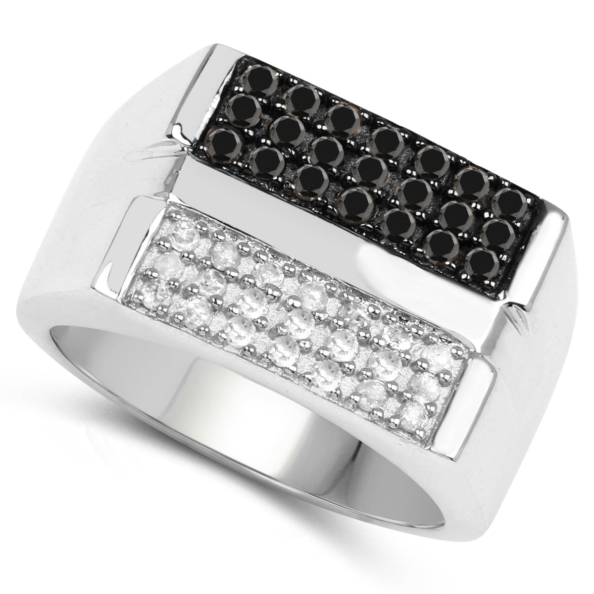 Anillo de plata de ley .925 con diamante negro genuino de 0,64 quilates y diamante blanco