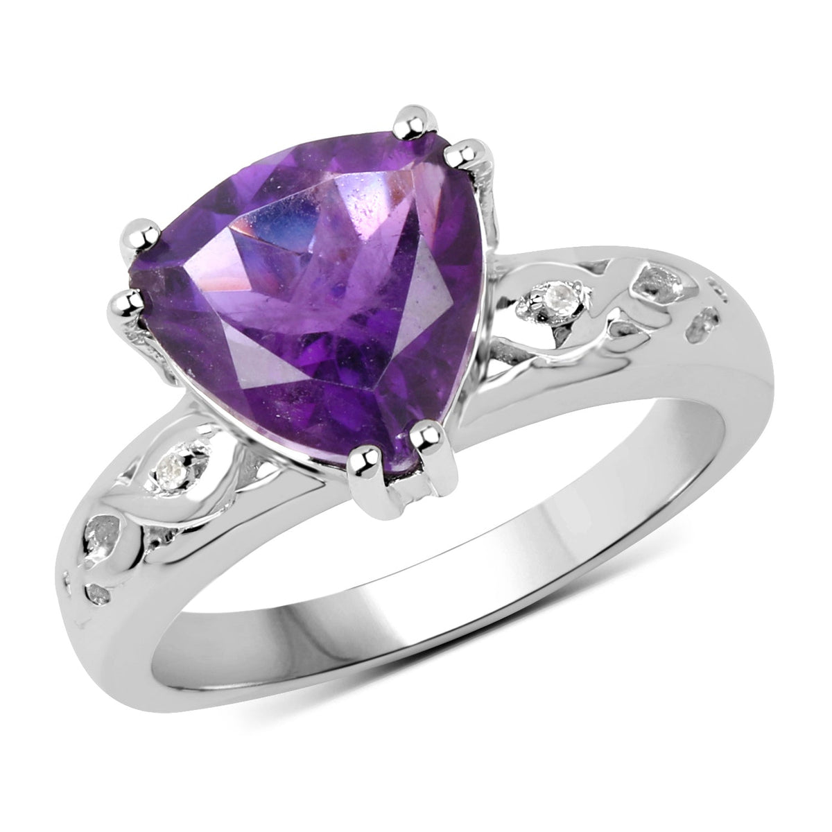 Anillo de plata de ley .925 con amatista genuina de 2.71 quilates y topacio blanco