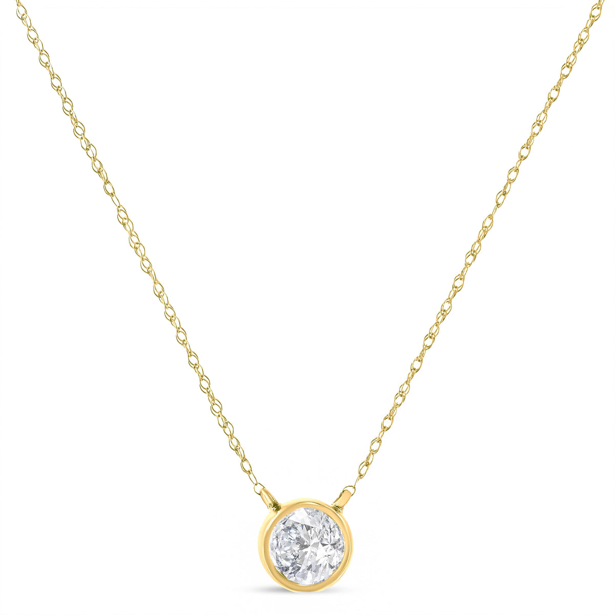 Collar con colgante de plata de ley .925 de 18" con bisel de diamante de talla redonda de 1/10 Cttw (color J-K, claridad I1-I2)