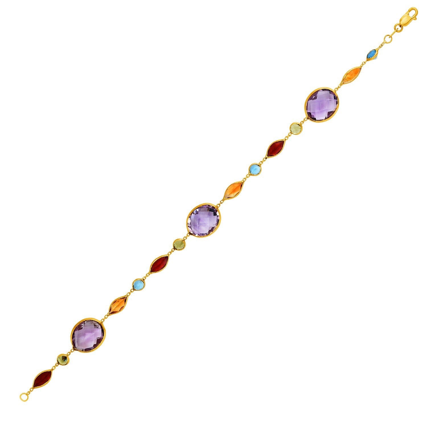 Pulsera de oro amarillo de 14k con piedras multicolor