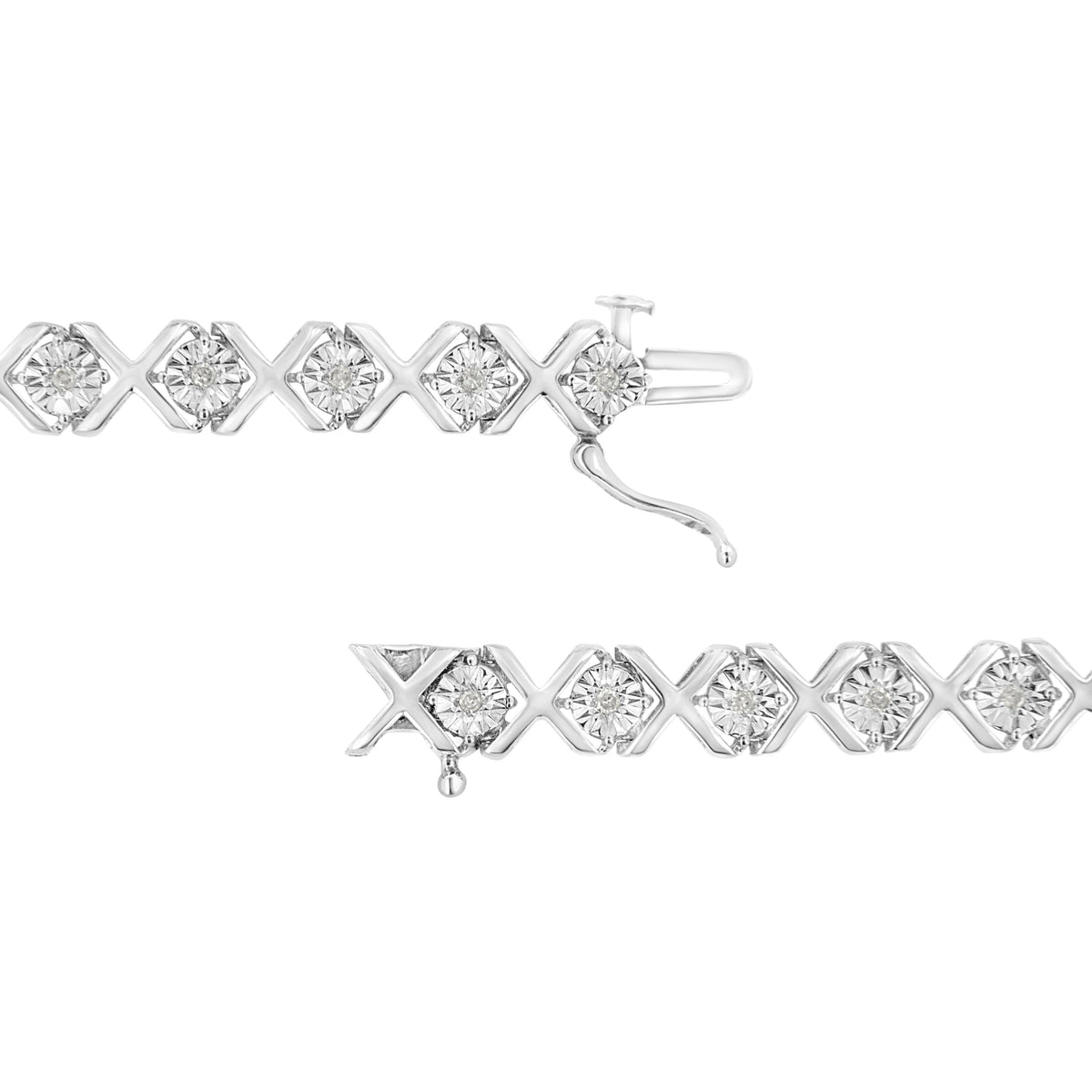 Pulsera de eslabones en "X" de plata de ley .925 con diamantes engastados "milagro" de 1/4 qt. (Color I-J, Claridad I3) - 7.25"