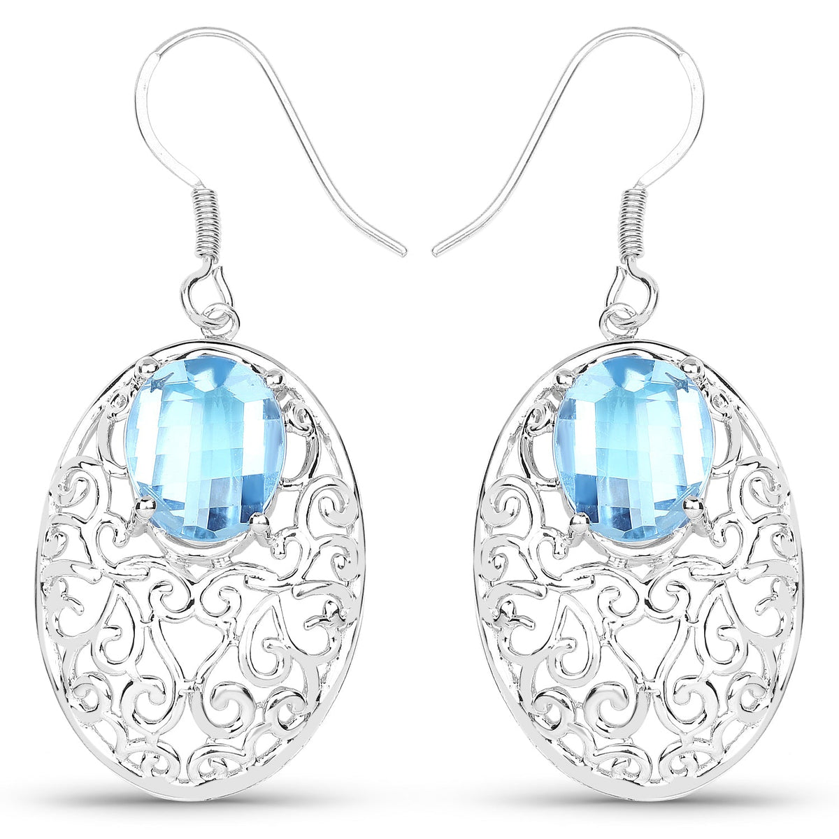 Pendientes de Plata de Ley .925 con Topacio Azul Genuino de 10.72 Quilates
