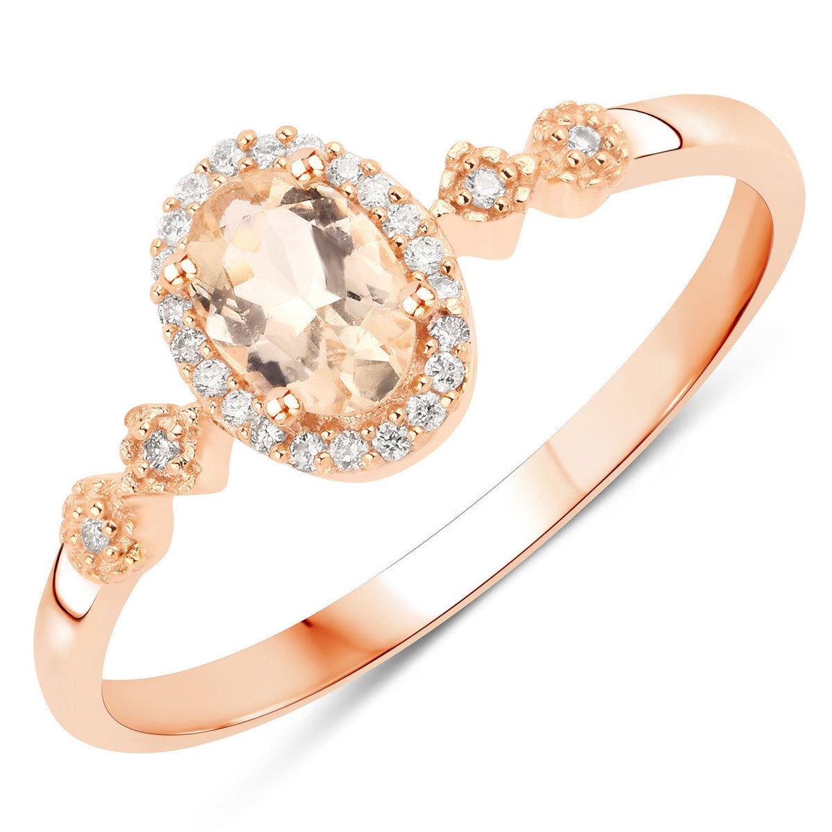 Anillo de oro rosa de 10K con morganita genuina de 0.48 quilates y diamantes blancos