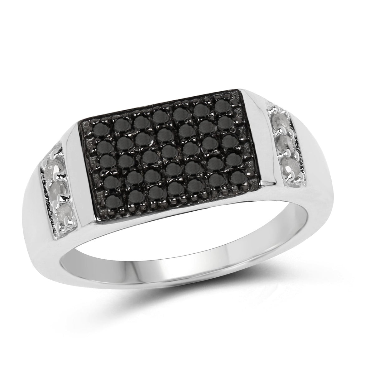 Anillo de plata de ley .925 con diamante negro genuino y diamante blanco de 0,55 quilates