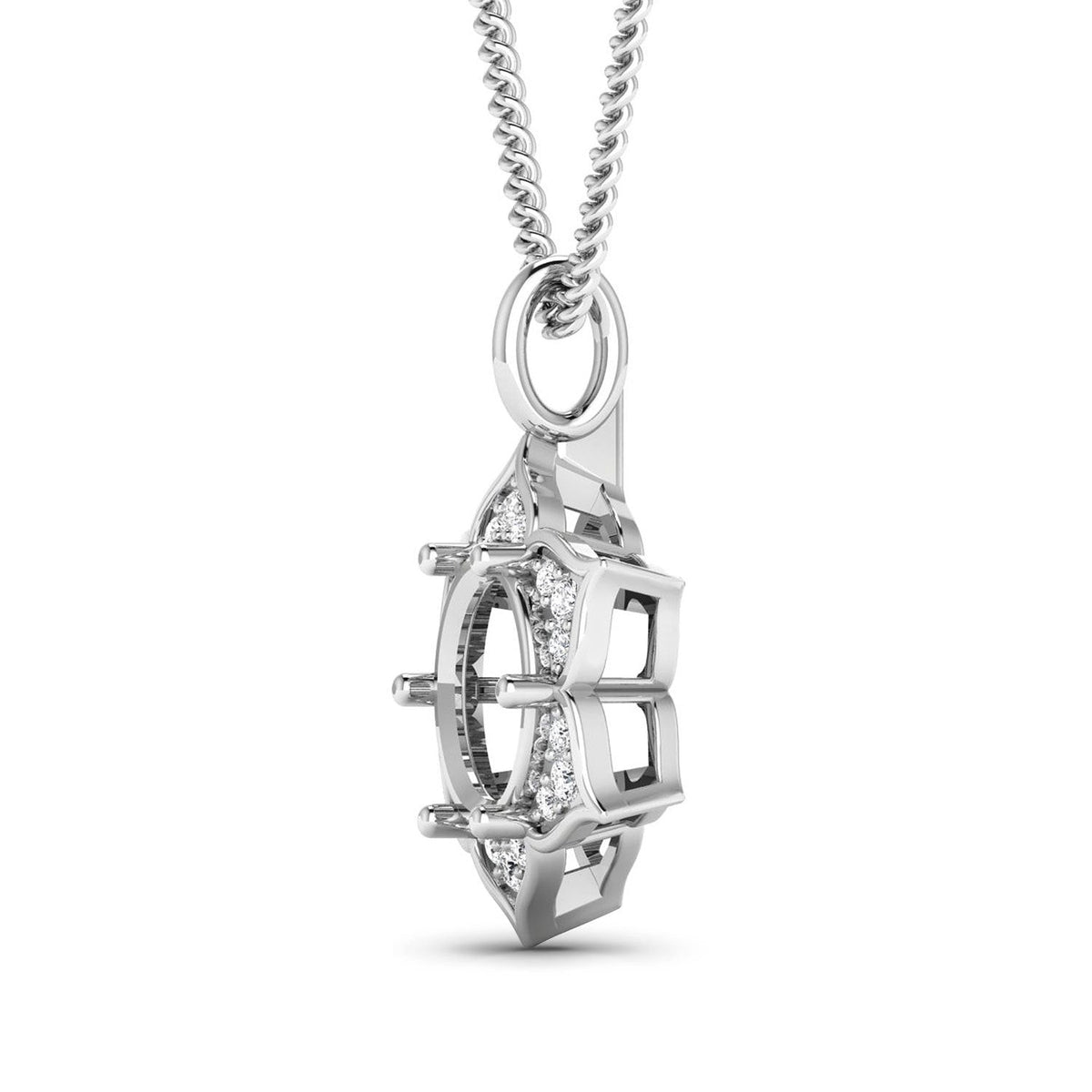 Colgante de oro blanco de 14 quilates con montura semipreciosa, diamante blanco genuino de 0,14 quilates - para gema redonda de 8,00 mm