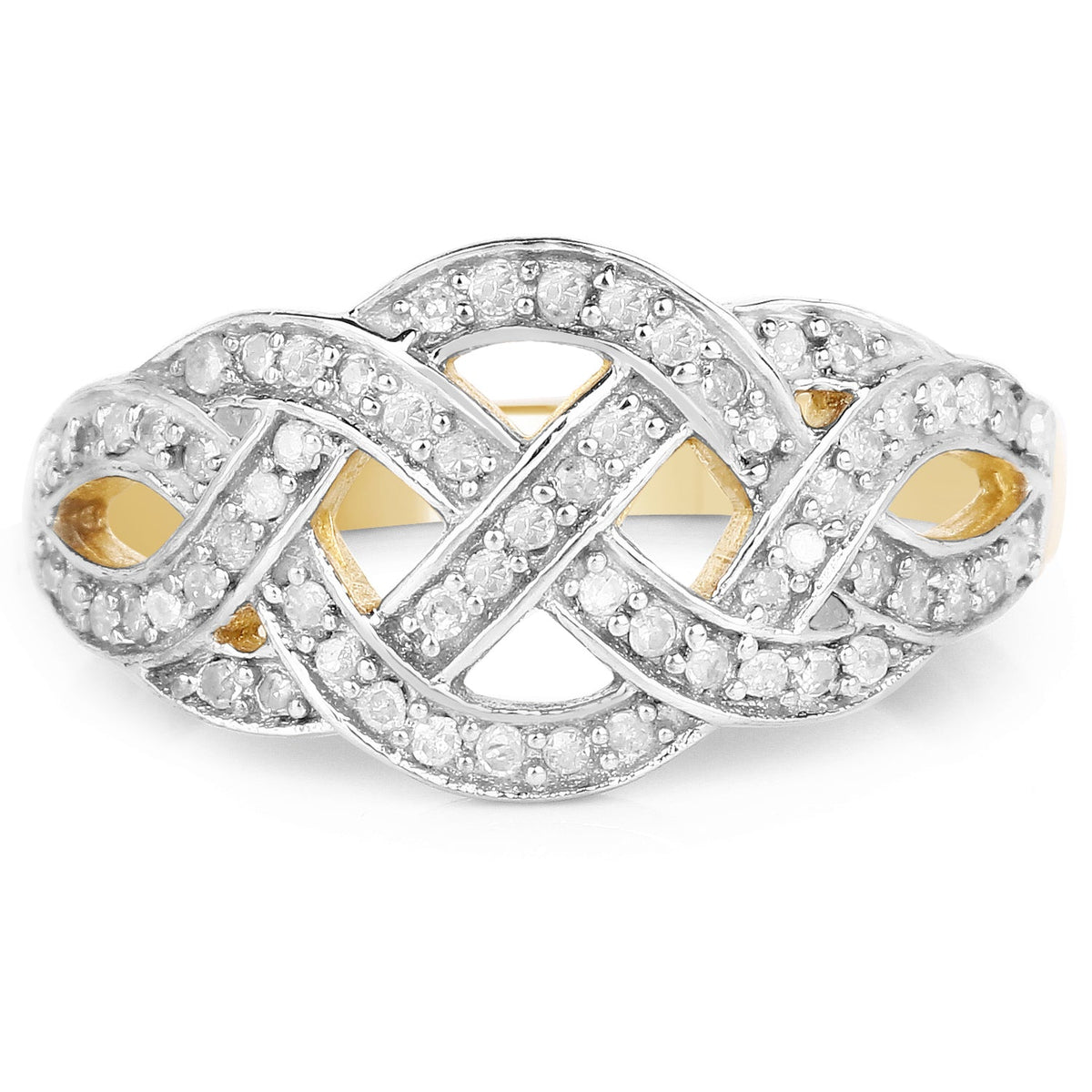 Anillo de plata de ley .925 con baño de oro amarillo de 14 quilates y diamantes blancos auténticos de 0.26 quilates