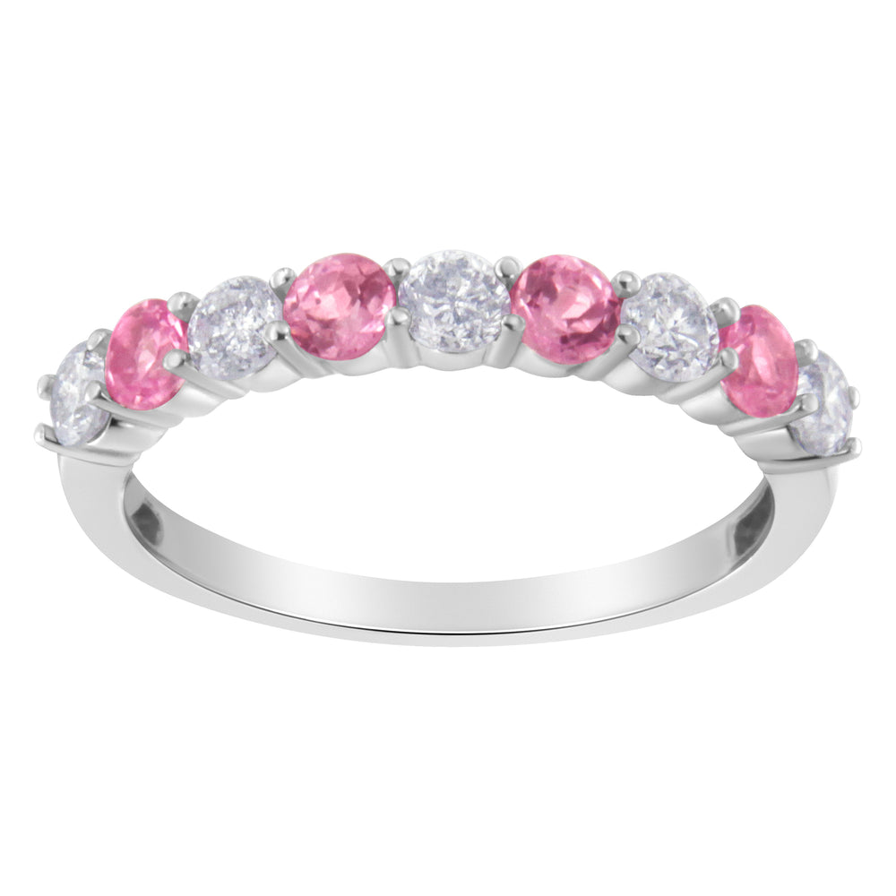 10KT White Gold 1/2 cttw Diamond and 3MM Created Blue Sapphire Gemstone Band Ring (H-I, I1-I2) - Size 7