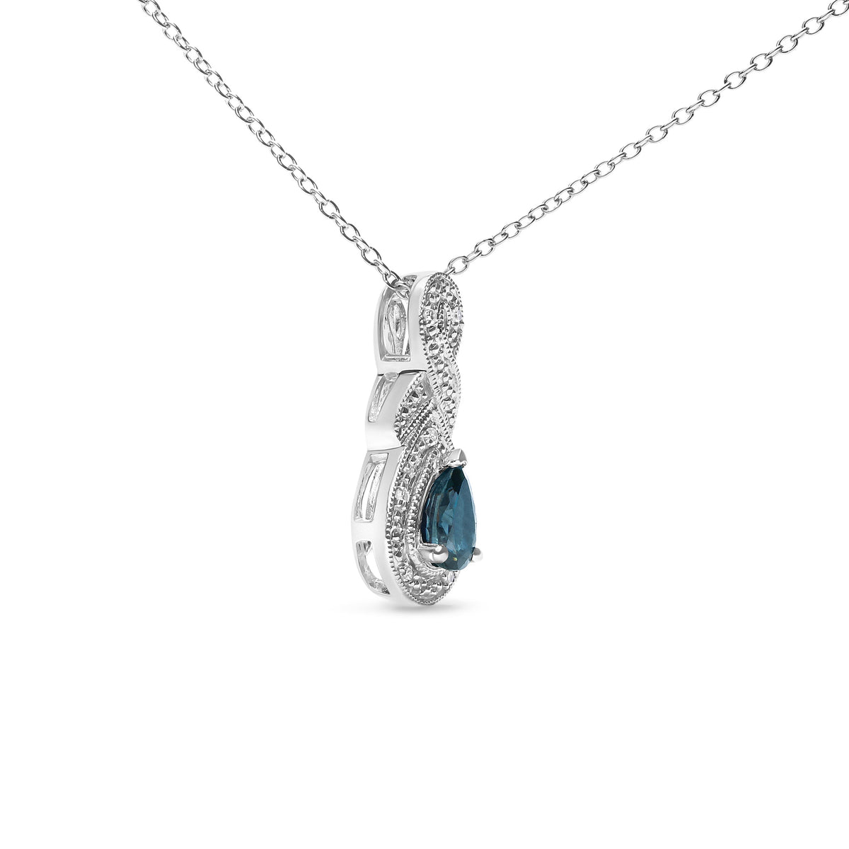 Collar con colgante de plata de ley .925 con forma de pera de 6x4 mm con zafiro y detalles de diamante en forma de infinito, 45 cm (color H-I, claridad SI1-SI2)