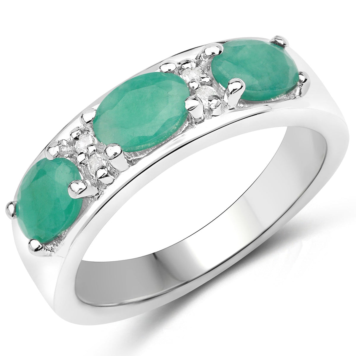Anillo de Plata Fina .925 con Esmeralda Genuina y Topacio Blanco de 1.38 Quilates
