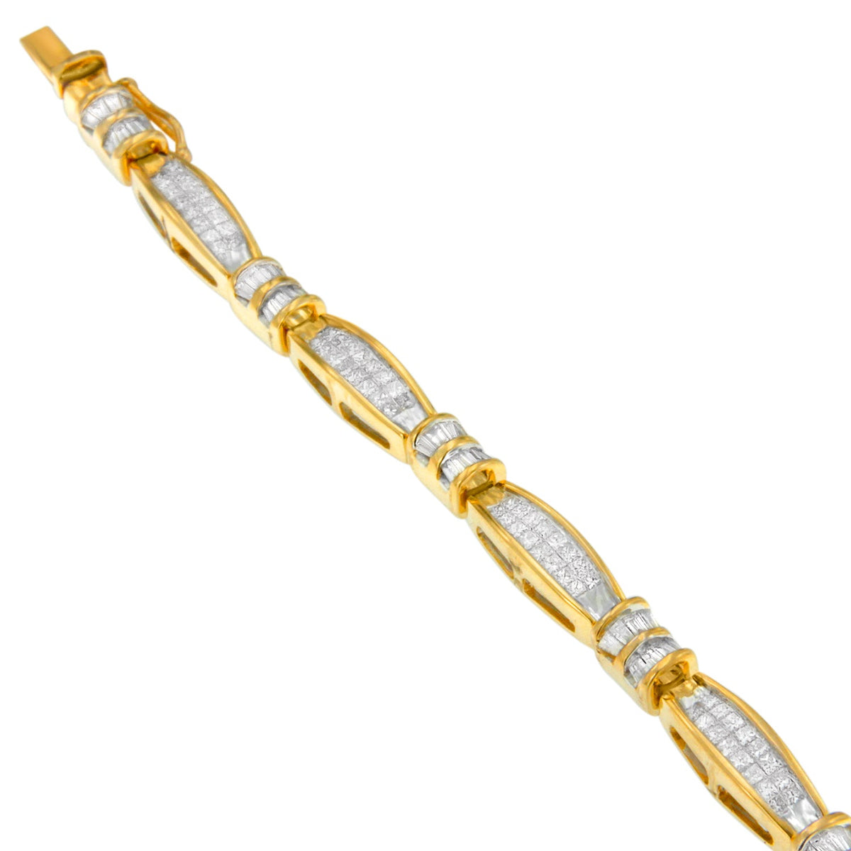 Pulsera de Oro Amarillo de 14K con Diamantes de Talla Princesa y Baguette con Adornos (3.00 cttw, Color H-I, Claridad SI1-SI2)