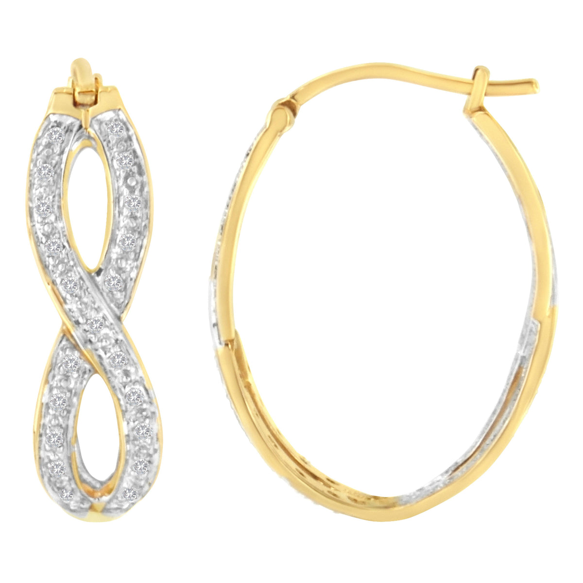 Pendientes de aro doble infinito de oro amarillo y blanco de 10K con diamantes de 1/4 cttw (Claridad I-J, Color I1-I2)