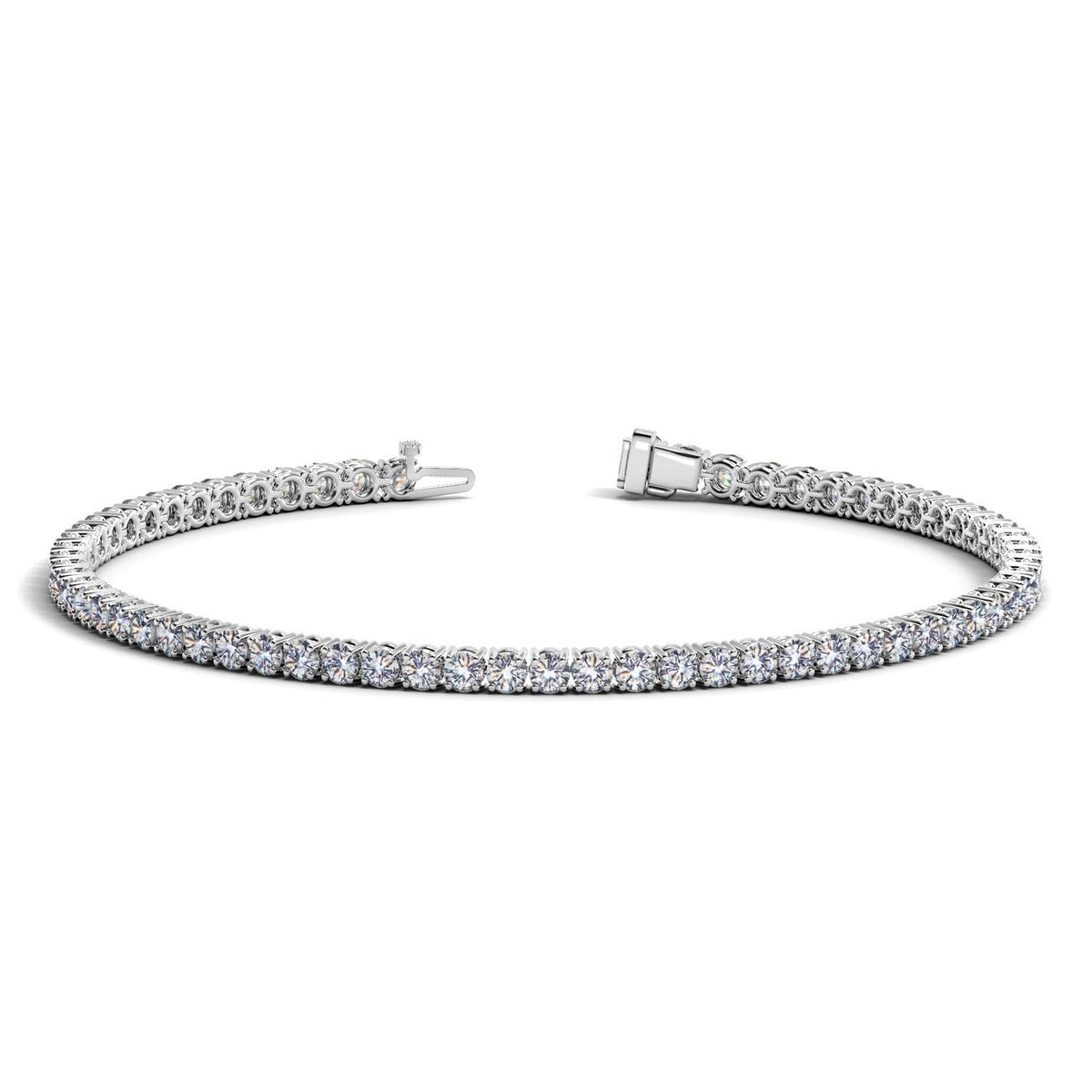 Pulsera de tenis de oro blanco de 14k con diamantes redondos cultivados en laboratorio (3 ct. pt. F/G VS2/SI1)