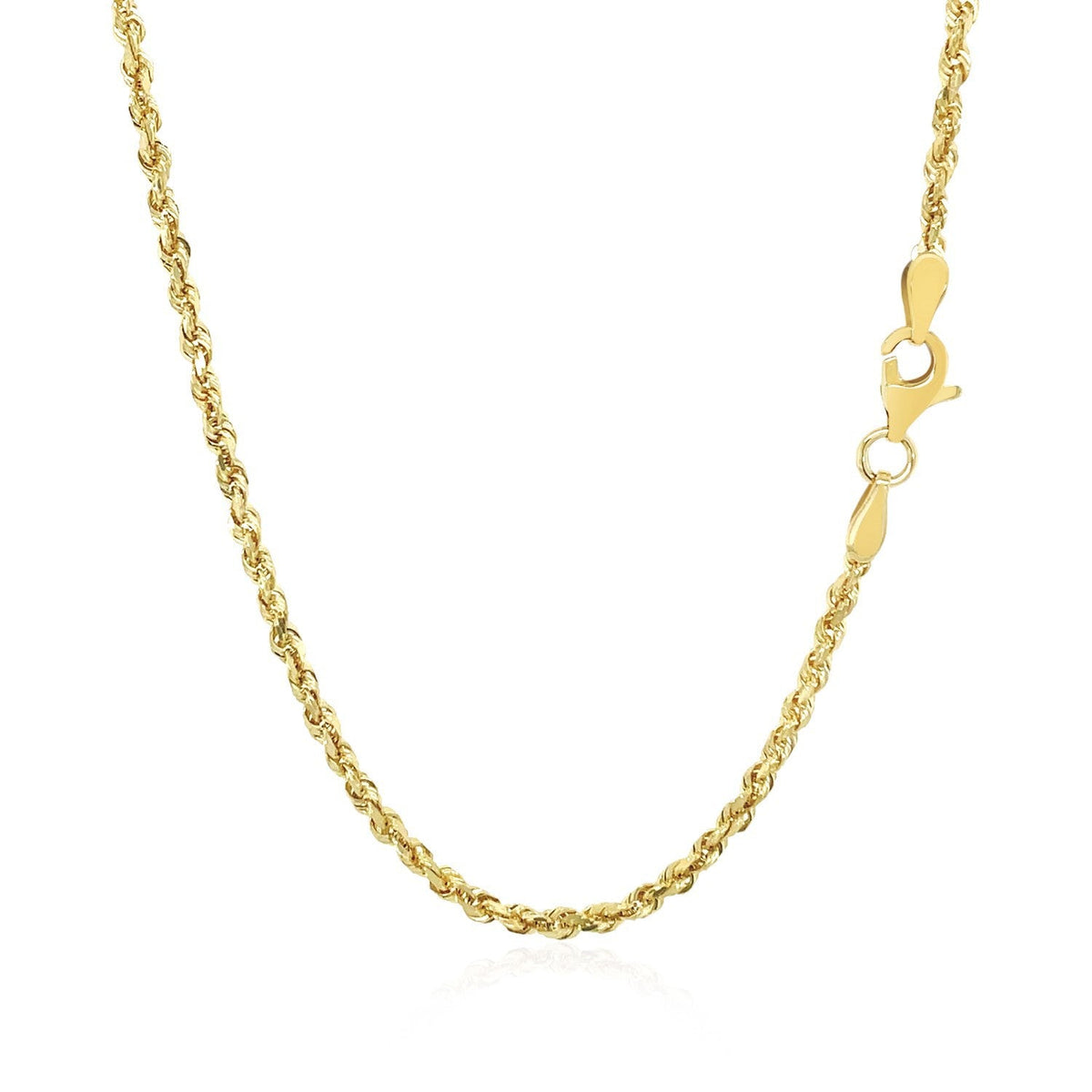 Cadena de cuerda de oro amarillo macizo de 10k con corte de diamante de 2.25 mm