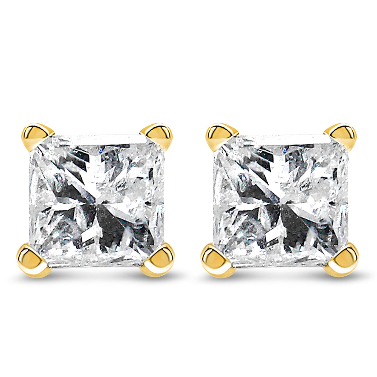 Pendientes de solitario con diamante de corte princesa de oro amarillo de 14K y 1/2 quilate con cierres de rosca (color I-J, claridad SI2-I1)