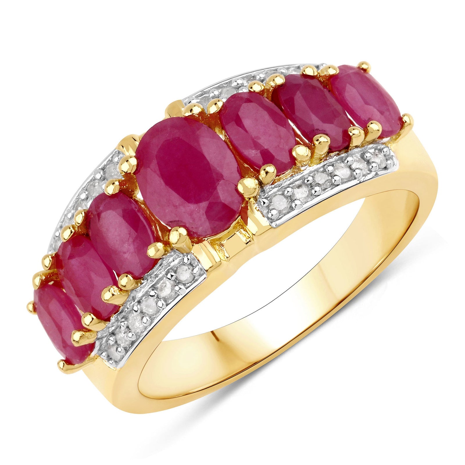 Anillo de plata de ley .925 con auténtico rubí Johnson de 2,60 quilates y diamantes blancos