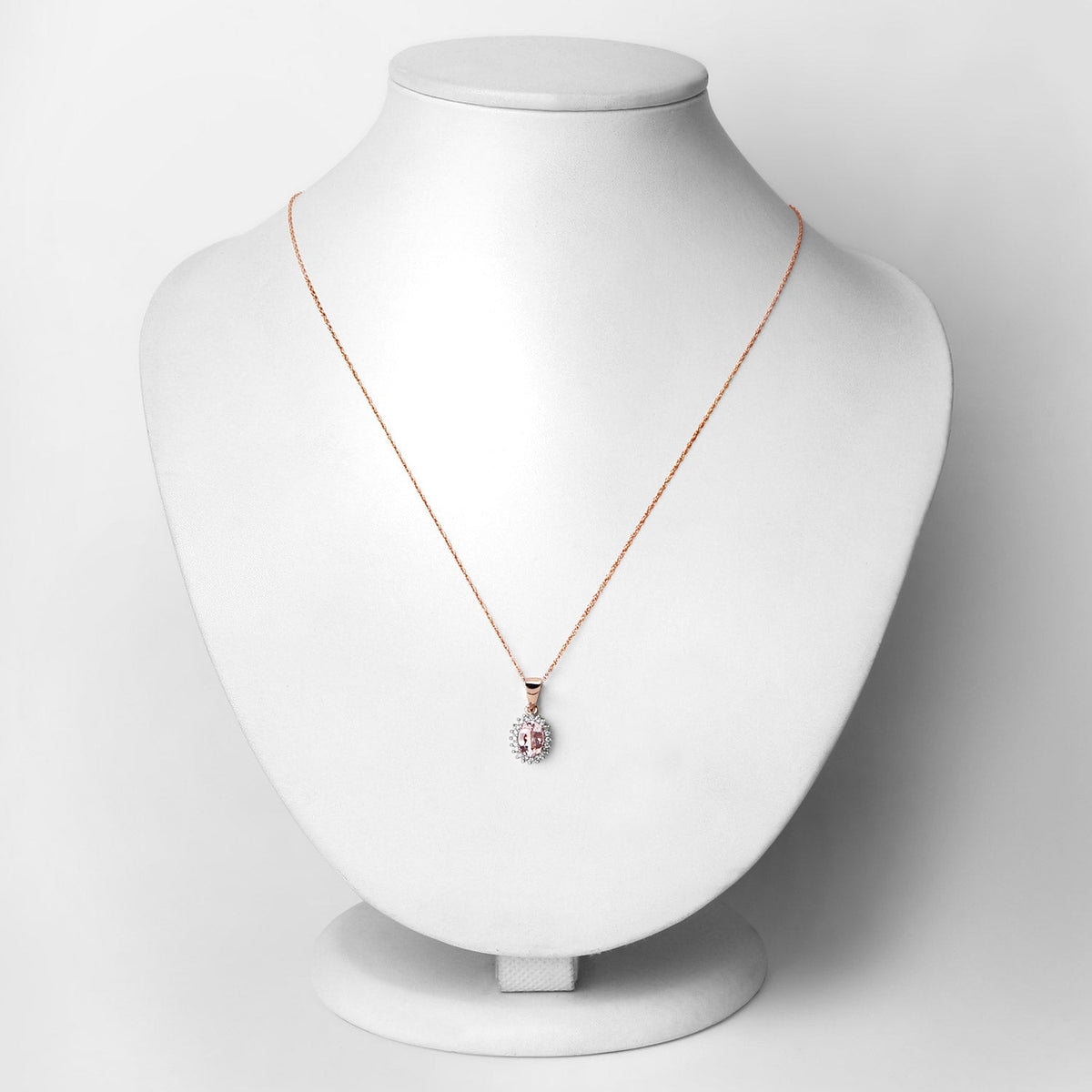 0.81 Carat Genuine Morganite and White Diamond 14K Rose Gold Pendant - image 2 of 14