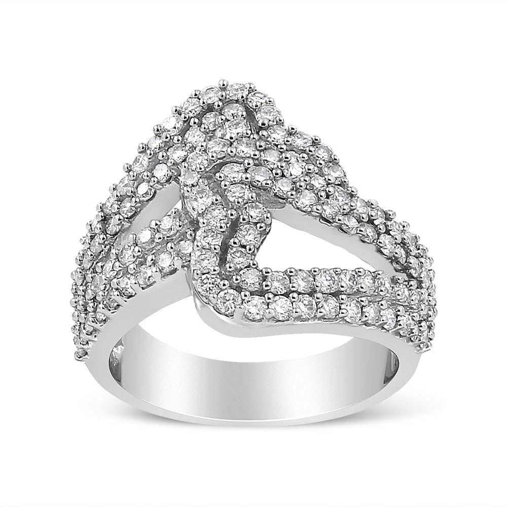 Anillo de banda abierta doble corazón de diamante de 1,5 quilates en oro blanco de 14 quilates (color H-I, claridad VS1-VS2) - Talla 7