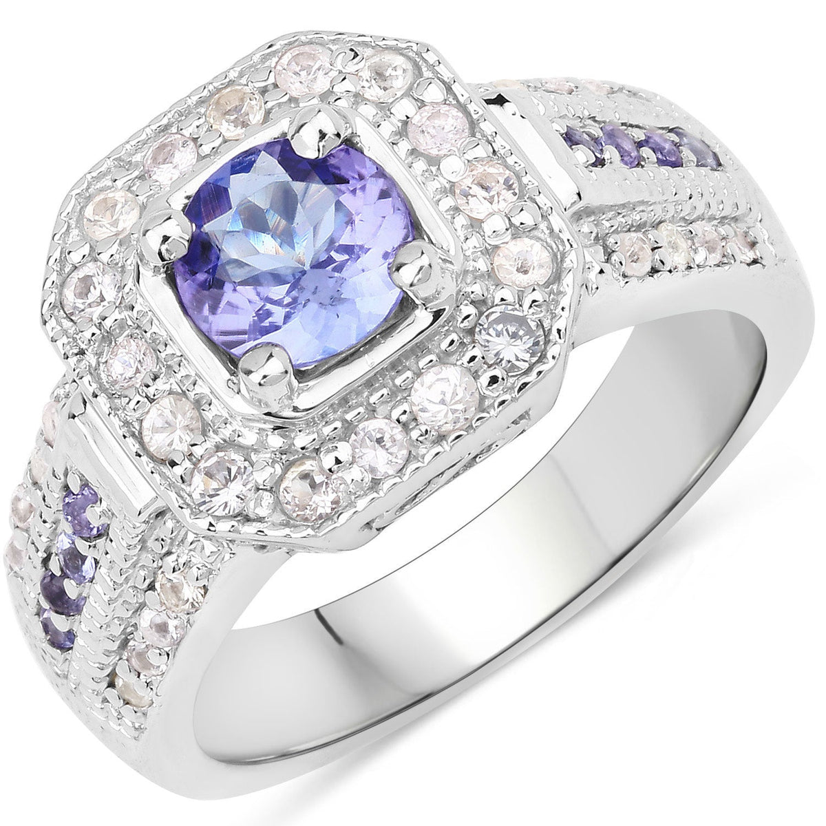 Anillo de 1,46 quilates de tanzanita genuina y diamantes blancos en plata de ley 925