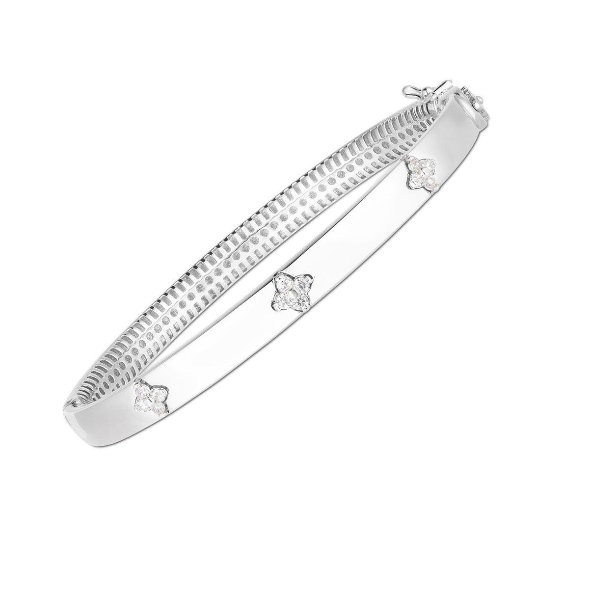 Brazalete de oro blanco de 14k con tres diamantes (5,40 mm)