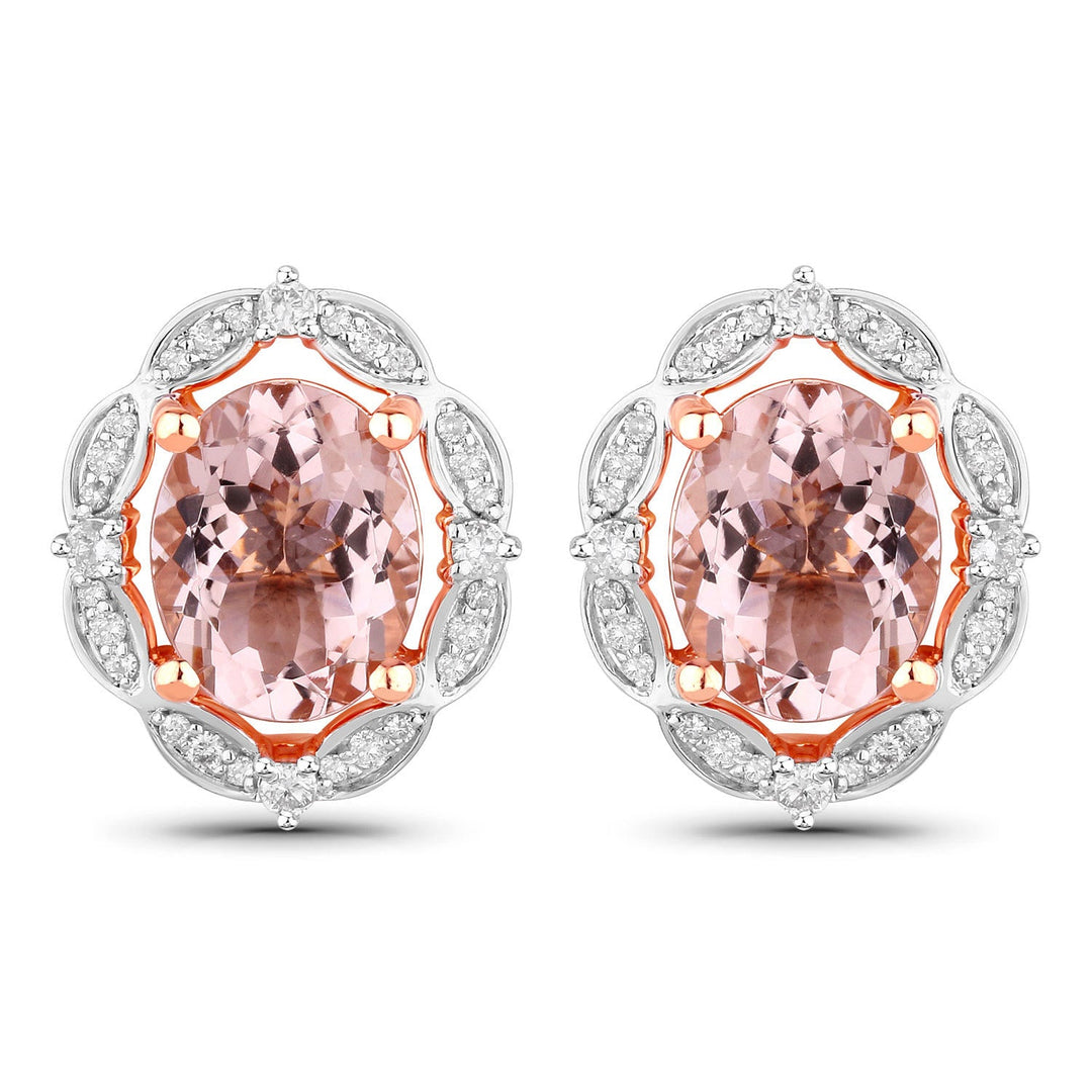 3.52 Carat Genuine Morganite and White Diamond 14K Rose Gold Earrings