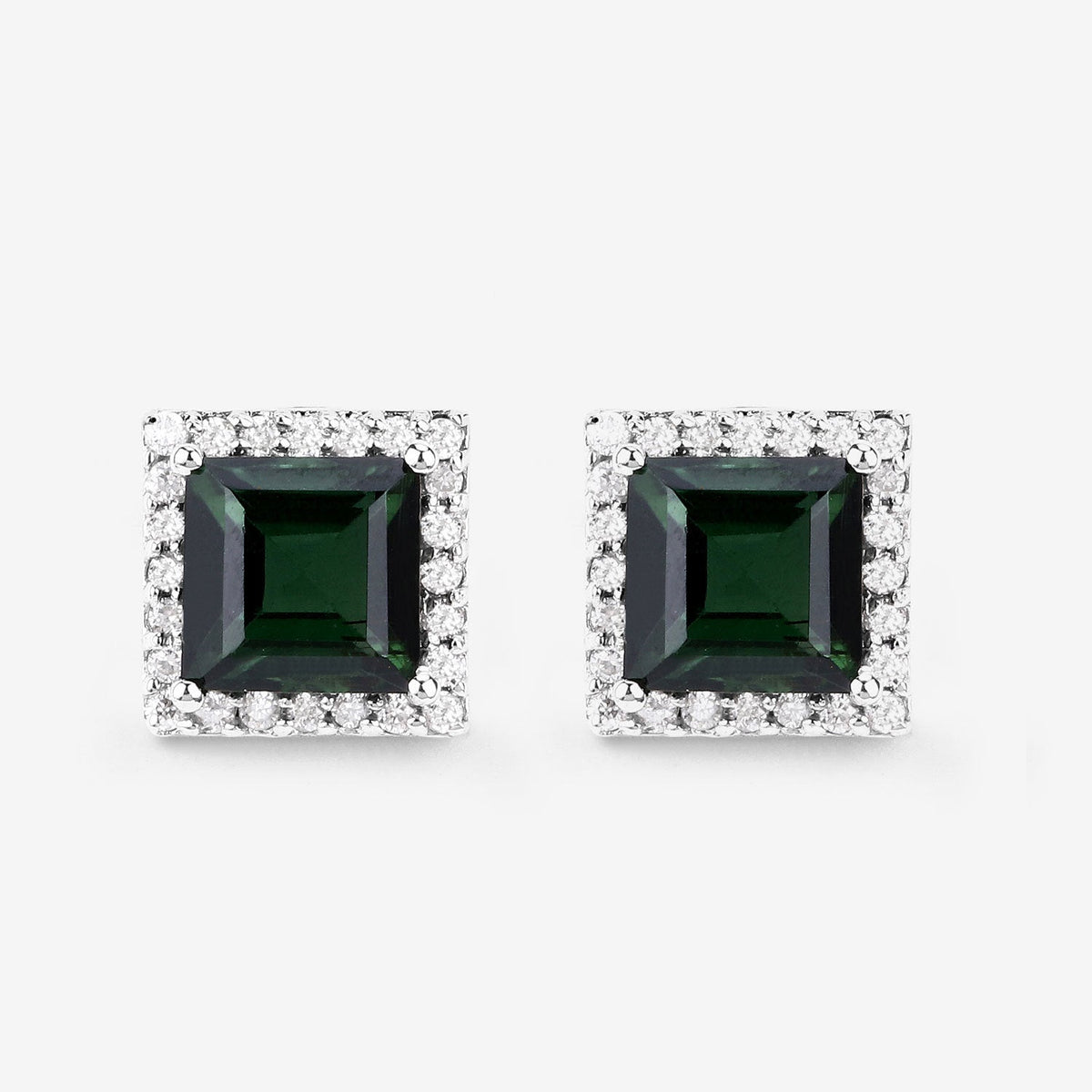 Pendientes de oro blanco de 14 quilates con turmalina verde genuina de 1,55 quilates y diamantes blancos