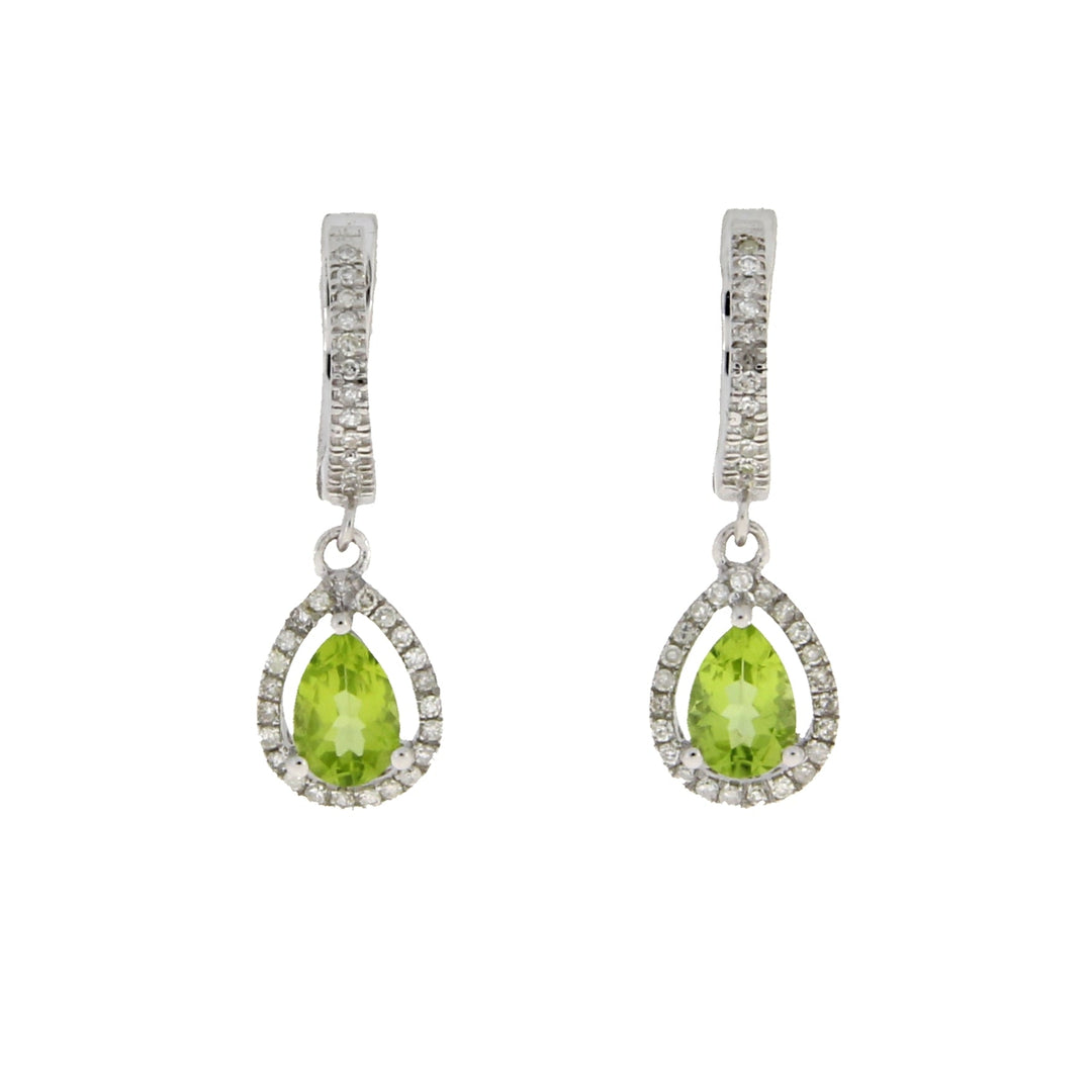 .88ct Peridot Diamond Dangle Earrings 14KT White Gold