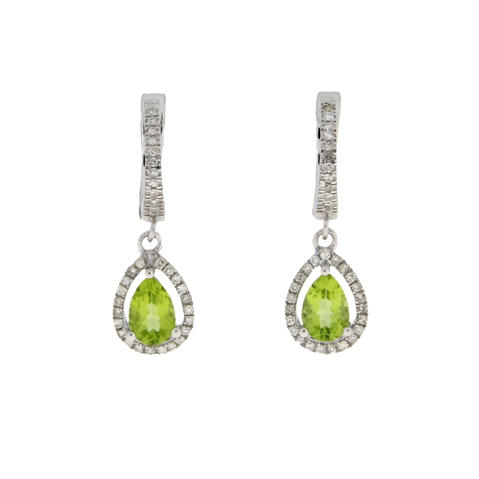 Pendientes colgantes de peridoto y diamante de 0,88 ct en oro blanco de 14 K