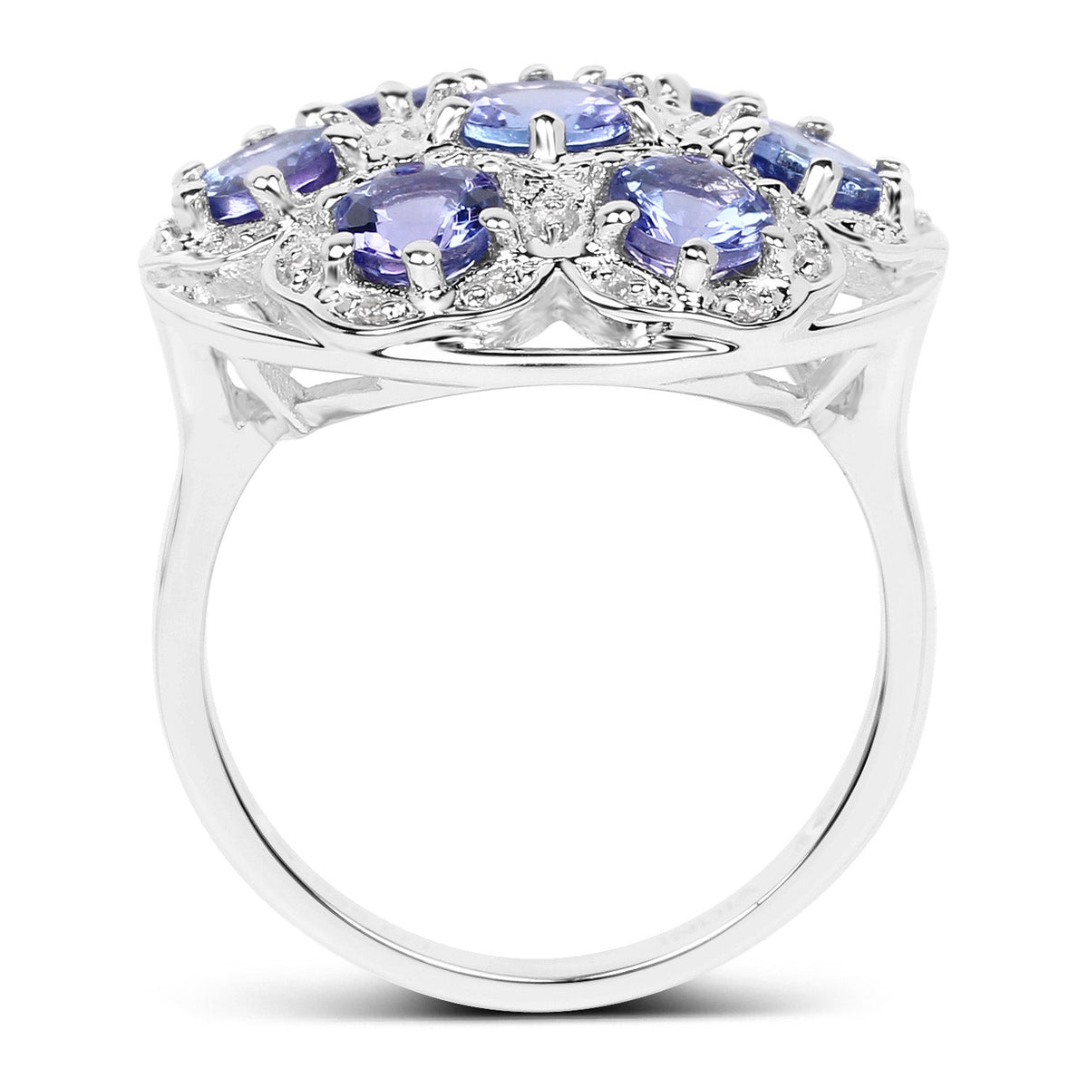 Anillo de plata de ley .925 con tanzanita auténtica de 2,00 quilates y circonita blanca