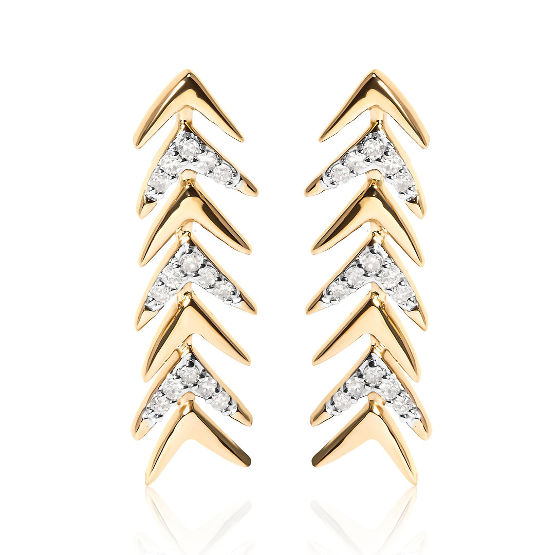 18K Yellow Gold Plated .925 Sterling Silver 1/5 Cttw Diamond Chevron Arrow Stud Earring (I-J Color, I2-I3 Clarity)